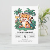Farbenfrohe Whimsical Tiger Digital Geburtstag Einladung (Stehend Vorderseite)