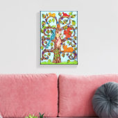 Farbenfrohe Whimsical Tree Fairy Süße Tier Zeichne Leinwanddruck (Insitu (Wohnzimmer))