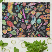 Farbenfrohe Whimsical Watercolor Frucht Veggies Bl Geschirrtuch (Gefaltet)