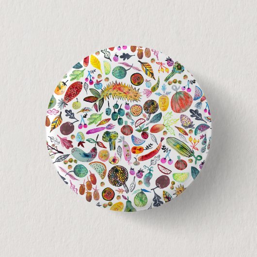 Farbenfrohe Whimsical Watercolor Veggies Button (Vorderseite)