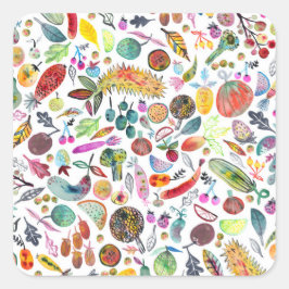Farbenfrohe Whimsical Watercolor Veggies Quadratischer Aufkleber