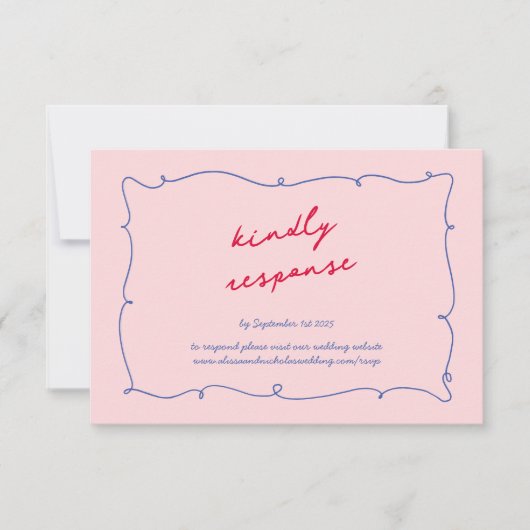 Farbenfrohe whimsical Wavy Border & Script Wedding RSVP Karte (Vorderseite)