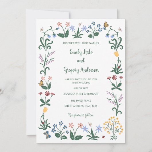 Farbenfrohe Whimsikale Blume Hochzeit Einladung (Vorderseite)