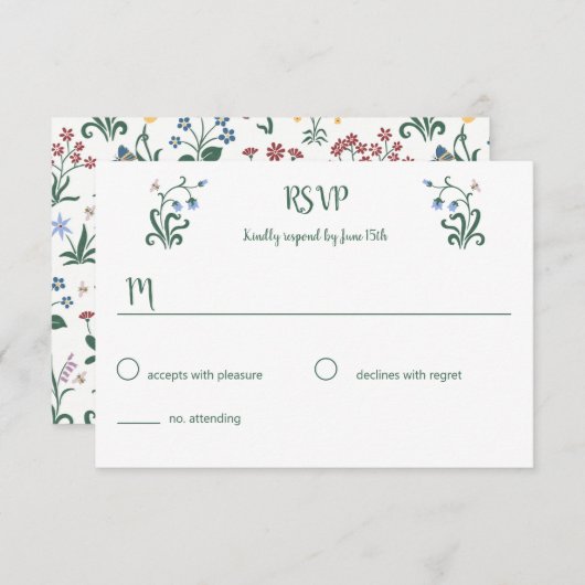 Farbenfrohe Whimsikale Blume Hochzeitstitel RSVP Karte (Vorne/Hinten)