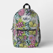 Farbenfrohe Whimsikale Blume und Blätter botanisch Bedruckter Rucksack (Vorderseite)
