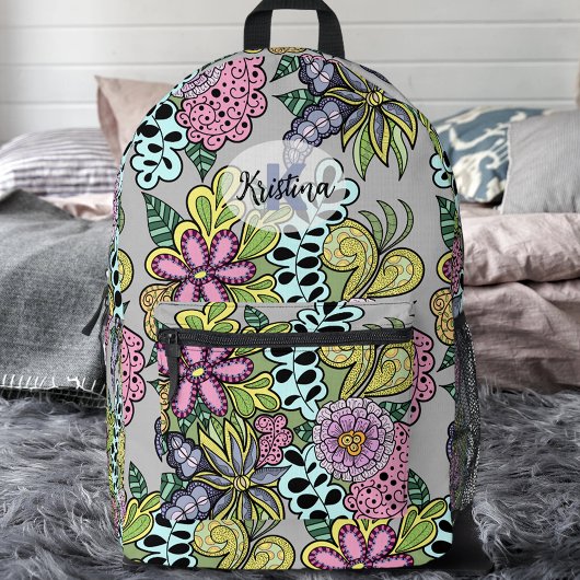 Farbenfrohe Whimsikale Blume und Blätter botanisch Bedruckter Rucksack