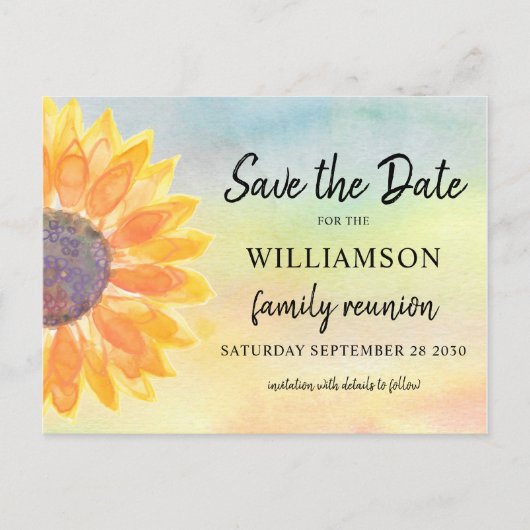 Farbenfrohe Wiedersehen Save the Date Ankündigungspostkarte (Vorderseite)