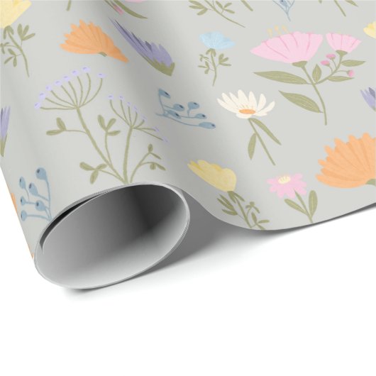 Farbenfrohe Wiese auf Grau Geschenkpapier (Rolleneckpunkt)