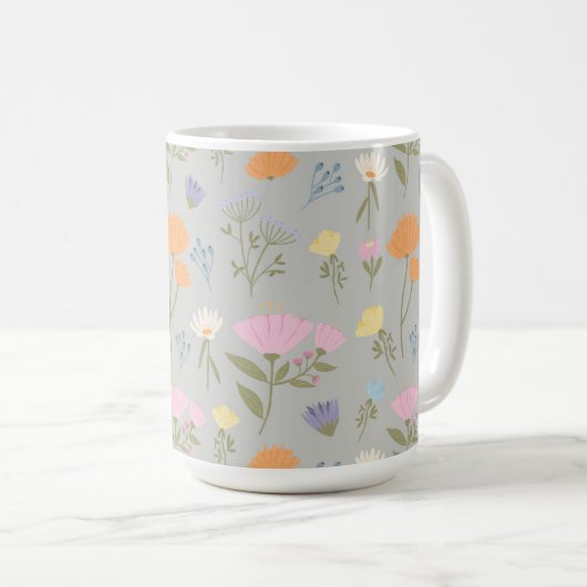 Farbenfrohe Wiese auf Grau Kaffeetasse (VorderseiteRechts)