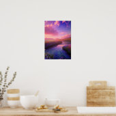 Farbenfrohe Wiese durch den Fluss Poster (Küche)