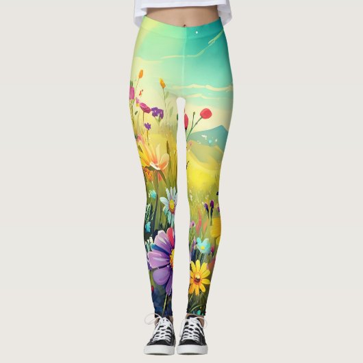 Farbenfrohe Wiese Yoga Leggins (Vorderseite)