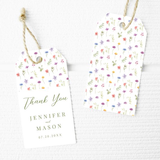 Farbenfrohe Wiesen Wildblume Hochzeit danke Geschenkanhänger
