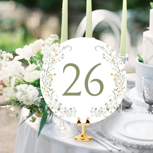Farbenfrohe Wiesen-Wildblume-Kranz-Tischnummer Einladung