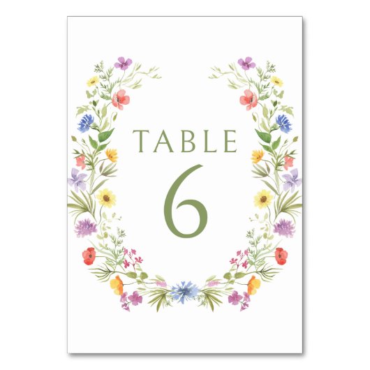 Farbenfrohe Wiesen-Wildblume Tischnummer (Vorderseite)