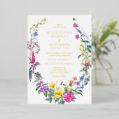 Farbenfrohe Wiesen-Wildblumen Herb Garden Hochzeit Folieneinladung (Stehend vorne)