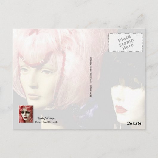 Farbenfrohe Wigs Postkarte (Rückseite)