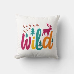 Farbenfrohe Wild Print mit Forest and Deer Graphic Kissen