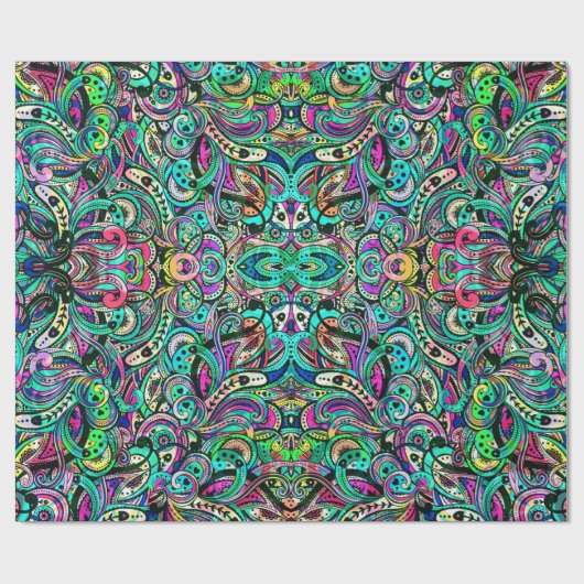 Farbenfrohe Wild Psychedelic Wirbel Muster Geschenkpapier (Flach)