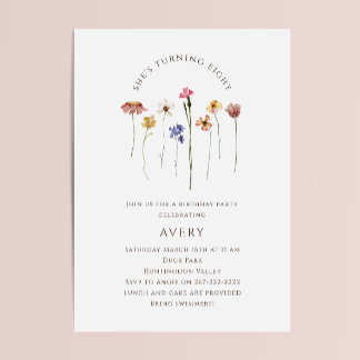 Farbenfrohe Wildblume Achte Geburtstagsparty Einladung