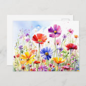 Farbenfrohe Wildblume Auenwasser Postkarte (Vorne/Hinten)