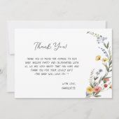 Farbenfrohe Wildblume Baby Girl Dusche Dankeskarte (Vorderseite)