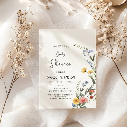 Farbenfrohe Wildblume Baby Girl Dusche Einladung