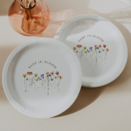 Farbenfrohe Wildblume Baby in Blütendusche Pappteller