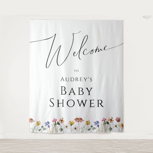 Farbenfrohe Wildblume Babydusche Begrüßung Hinterg Wandteppich (Vorderseite)