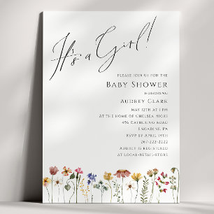 Farbenfrohe Wildblume Babydusche Es ist ein Mädche Einladung