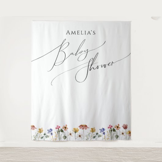 Farbenfrohe Wildblume Babydusche Hintergrund Wandteppich (Vorderseite)