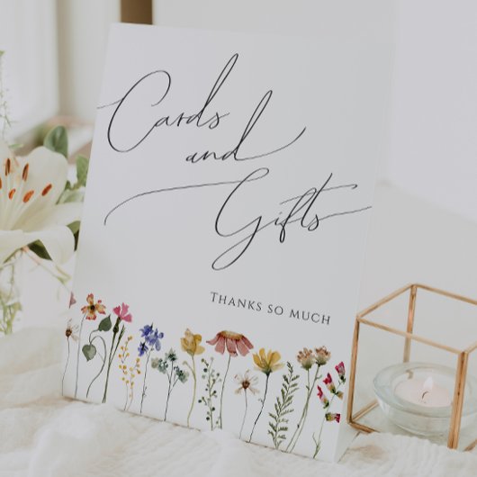 Farbenfrohe Wildblume Babyduschkarten und Geschenk Sockelschild