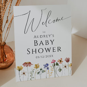 Farbenfrohe Wildblume Begrüßungsdusche Baby Sockelschild