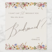 Farbenfrohe Wildblume | Beige Bridesmaid Weinetike Weinetikett (Einzelnes Label)