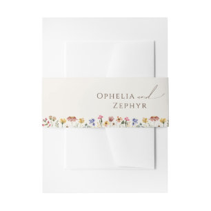Farbenfrohe Wildblume   Beige Einladung Bauchband Einladungsbanderole