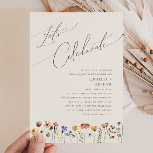 Farbenfrohe Wildblume | Beige Feiern Einladung