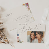 Farbenfrohe Wildblume | Beige Foto Bridesmaid Card Einladung