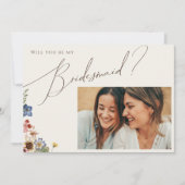 Farbenfrohe Wildblume | Beige Foto Bridesmaid Card Einladung (Vorderseite)