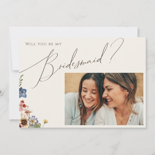 Farbenfrohe Wildblume | Beige Foto Bridesmaid Card Einladung (Vorderseite)