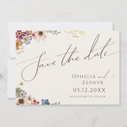 Farbenfrohe Wildblume | Beige Garden Horizontal Save The Date (Vorderseite)