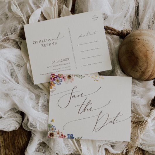 Farbenfrohe Wildblume | Beige Garden Save the Date Einladungspostkarte