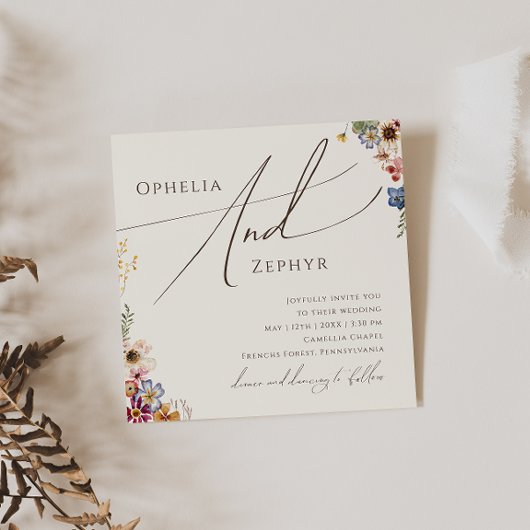 Farbenfrohe Wildblume | Beige Garden Square Weddin Einladung