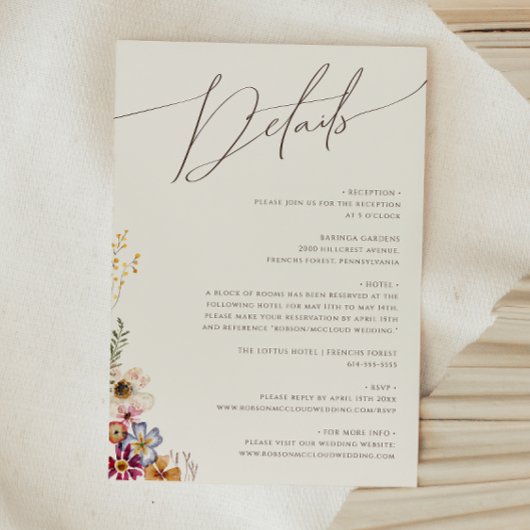 Farbenfrohe Wildblume | Beige Gartendetails Begleitkarte