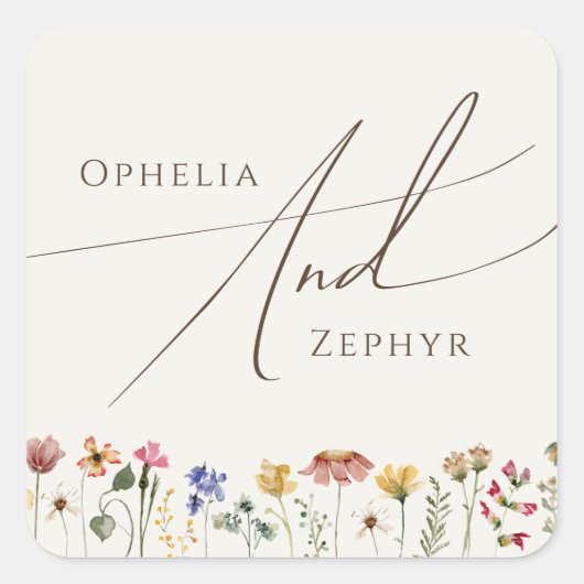 Farbenfrohe Wildblume | Beige Hochzeiten Umschlag Quadratischer Aufkleber (Vorderseite)