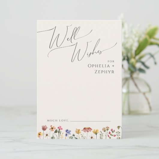 Farbenfrohe Wildblume Beige Hochzeitkarte Hinweiskarte (Stehend Vorderseite)