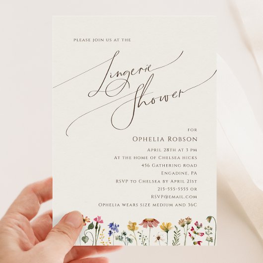Farbenfrohe Wildblume | Beige Lingerie Dusche Einladung