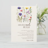 Farbenfrohe Wildblume Beige Monogram Foto Hochzeit Einladung (Stehend Vorderseite)