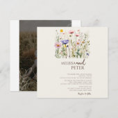 Farbenfrohe Wildblume Beige Monogram Foto Hochzeit Save The Date (Vorne/Hinten)