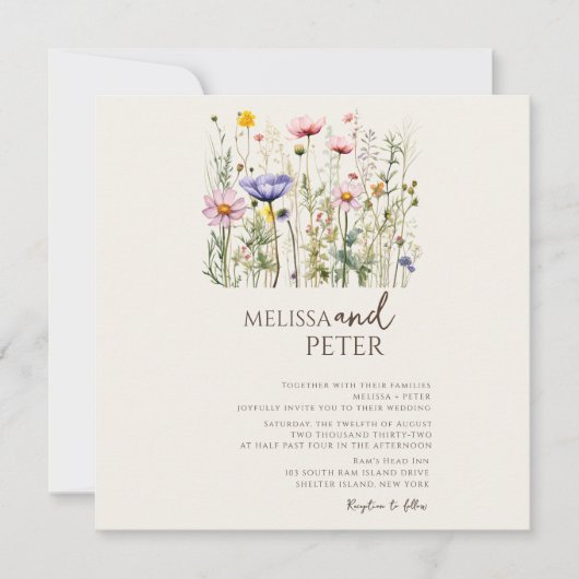 Farbenfrohe Wildblume Beige Monogram Foto Hochzeit Save The Date (Vorderseite)