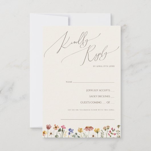 Farbenfrohe Wildblume | Beige Song Request RSVP Karte (Vorderseite)