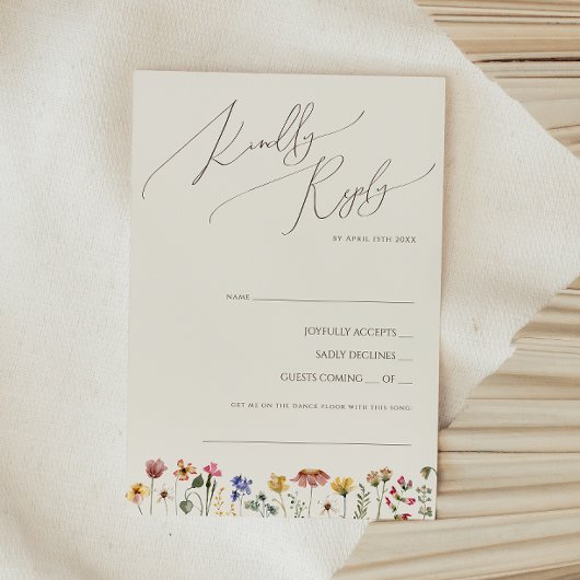 Farbenfrohe Wildblume | Beige Song Request RSVP Karte